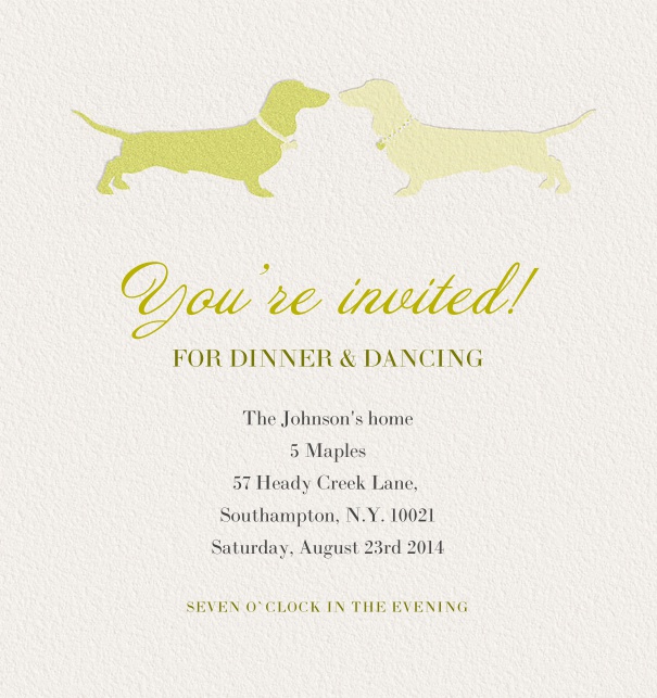 Beige Dinner Invitation themed with green dogs at the topcentre and editable text field.