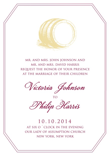 Online invitation card with wine barrel for wine fest or wine tasting paper invitation cards.