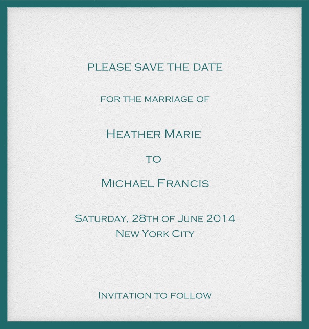 Online save the date card with customizable frame and text. Green.