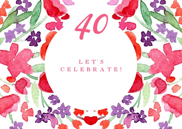 Colorful watercolor painted card for 40th Birthday invitations online.